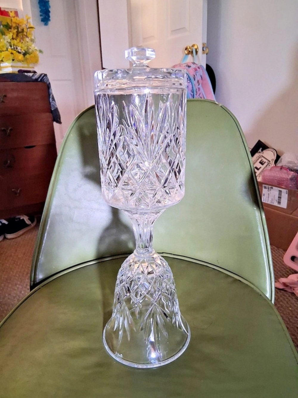 Cut Glass Lidded Pedestal Container